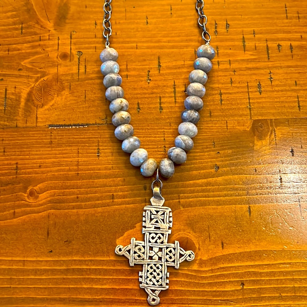 Artisan made Labradorite Ethiopian charm necklace